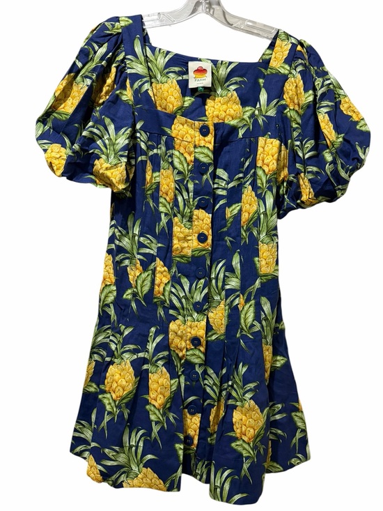 FARM Rio Dresses & Skirts - Farm Rio Medium Linen Blend Pineapple Tropical Print Mini Dress Puff Sleeve B14